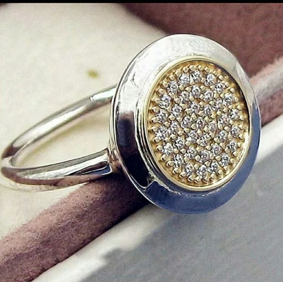 Two tone sterling silver pave ring. - Picture 6 of 8
